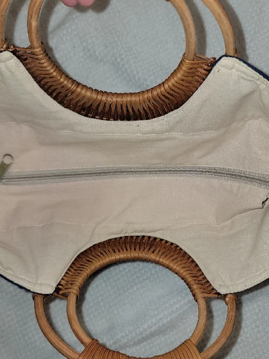 Straw Studios Navy Canvas Tote with Woven Handles and Multicolor Bead Trim - Picture 9 of 11